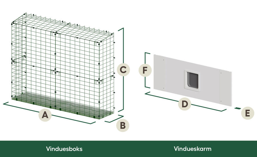 Catio tunnel-vindueskasse og borddimensioner